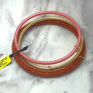 3-Pc Bangle Bracelet Set Gold-Tone Seed Bead and Thread Wrapped